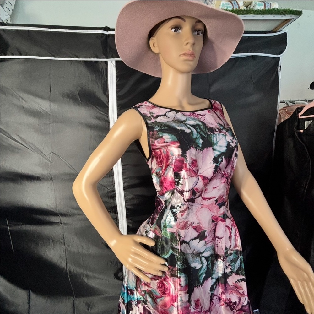 Laundry By Shelli Segal Pink and Black Floral Midi Dress - Picture 4 of 16